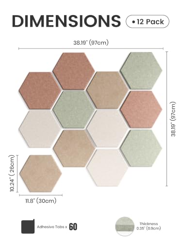 Fluxynara Hexagon Cork Board Alternative for Walls Decor-12-Pack Felt Bulletin Board Tiles,with 70 Adhesive Tabs for Office,Classrooms & Home Pin Board Felt Board-Boho - color: Boho-1, size: 12-Pack