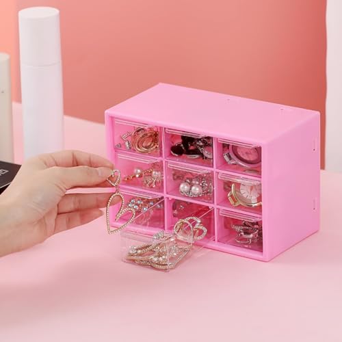 Feadily 4PCS Small Drawer Organizer for Desk, Desktop Drawer Organizer with 9 Clear Drawers, Plastic Desktop Storage Drawers 7.1 Inch x 3 .9 Inch x 4.7 Inch, Rose Red - color: Rose Red, size: 4PCS
