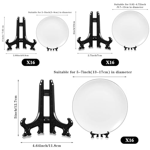 Patelai 48 Pcs Mini Easel Stands 3 4 5 Inch Plastic Plate Stand Holder Display Picture Easel for Display Picture Frame Collectibles Desktop Weddings Party Home Decoration (Black) - color: Black, size: 3,4,5 Inch