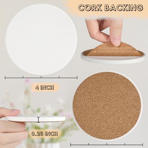 Ceramic Tiles for Crafts, GOH DODD 24 Pack Unglazed Blank Coasters with Cork Backing for Alcohol Ink Painting Acrylic Pouring Art Projects Housewarming Gifts Wedding School Education, Round, 4 Inch - color: Round, size: 24 Pieces