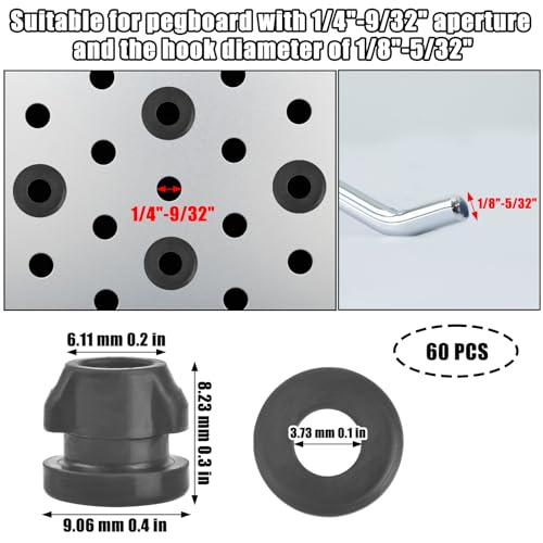 AccEncyc Pegboard Hook Locks 60Pcs Pegboard Locks for Stopping Hooks from Falling Off Pegboard Hooks Accessories Fits for 1/4"-9/32" Hole & 1/8"-5/32" Hook Diameter - size: 60Pcs