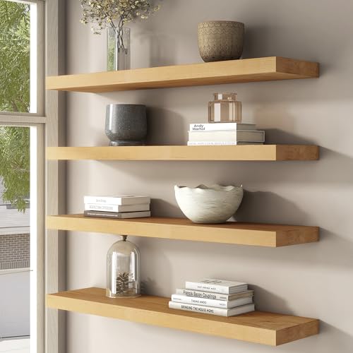 Floating Shelves for Wall, USA-Sourced Brich Wood 24 Inch Wall Shelves Set of 2, Natural Wooden Mounted Picture Ledge Shelf, Nursery Book Storage Shelf Kids Bookshelf Display, Shelf for Bathroom - color: Usa-sourced Brich Wood, size: 24''W, 2Packs
