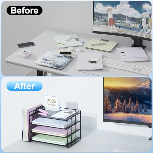 Spacrea Desk Organizers and Accessories, Paper Organizer for Desk with File organizer, Desk Accessories & Workspace Organizers for Catalog & Reference Racks (Black) - color: Black