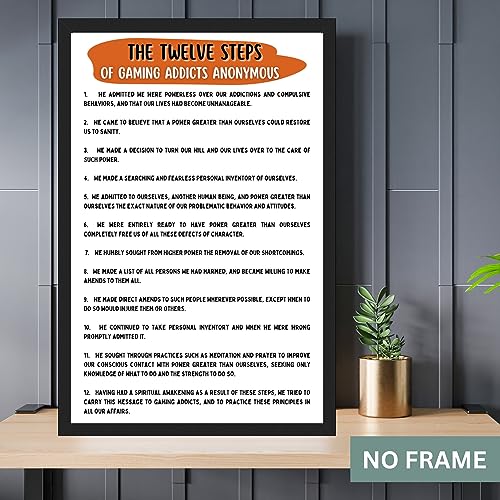 The 12 Steps of of GAA Gaming Addicts Anonymous Poster for Addiction Recovery - Twelve StepsGaming Addicts Anonymous Quotes Print - Addiction Therapy & Recovery - 11x17 in. LAMINATED - No Frame