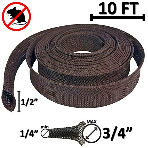 Electriduct 1/2" Chewing Resistant Braided Sleeving Repulsive Hose Wire Mesh Cable Protection Flexible Expandable Wrap - 10 Feet - color: Expandable (Dark Brown), size: 0.5 Inch - 10 Feet