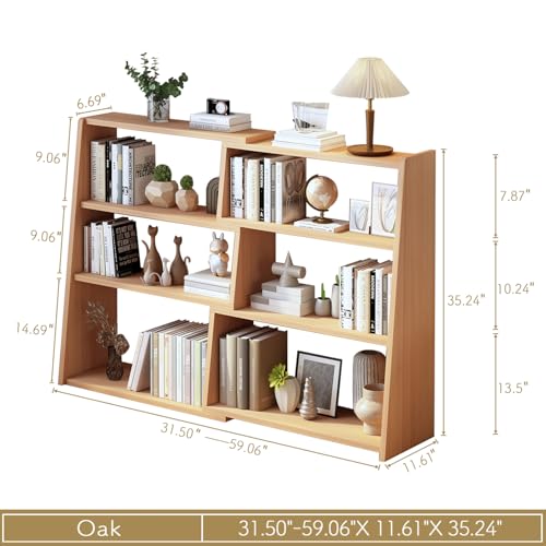 IOTXY Wooden Extendable Shelf Bookcase - 3-Tier Ladder Low Short Bookshelf for Small Space or Corner, Oak, L - color: Oak, size: Large