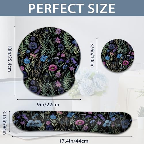 Flowers Herbs Wrist Rest Mouse Pad and Keyboard Support Set,Wildflowers 3 in 1 Ergonomic Memory Foam Mousepad with Non Slip Base, Gaming Mouse Pad for Office and Home - color: Flowers Herbs Wildflowers