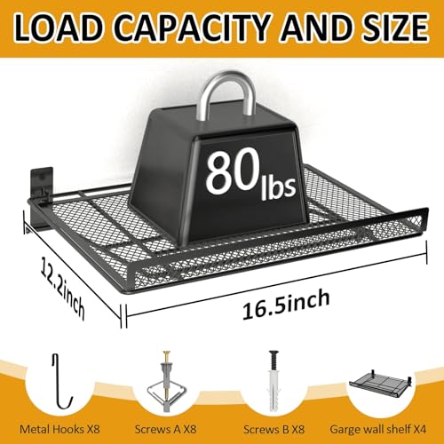 BABKAS 4 Pack Garage Wall Shelving,16.5" x 12.2" Garage Shelving Wall Mounted for Garage, Office,Laundry Room,Basement,Closet and Kitchen, Holds Up to 320 Lbs