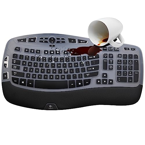 Keyboard Cover for Logitech K350 MK570 MK550 Wireless Wave Keyboard, Logitech MK570 MK550 Ergonomic Wave Keyboard, Ultra Thin Silicone Keyboard Skin, K350 K570 K550 Protective Accessories -Black - color: Black
