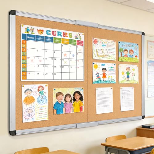 VIZ-PRO Large Cork Bulletin Board/Foldable Noticeboard, 48 X 48 Inches, Silver Aluminium Frame - size: 48 X 48 Inches
