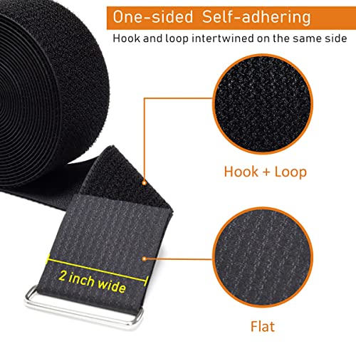 YMCRLUX 2"x16ft Reusable Cinch Strap with 10 Metal Buckles, Cut-to-Length Fastening Securing Straps, Adjustable Nylon Cable Straps and Cord Ties for Organizer or Storage, 2 inch Wide, Black - size: 2in x 16ft Black