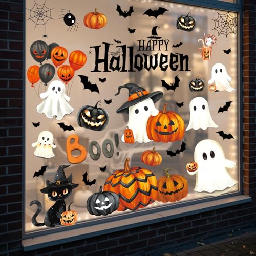 Halloween Window Clings Decor, Halloween Decorations for Home & Office | 8 Sheets Large Ghost Pumpkin Decals for Glass Windows & Doors, Holiday Window Stickers for Classroom, Party Decoration Indoor - color: Halloween