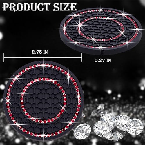 2PCS Bling Crystal Rhinestone Cup Holder Coaster, 2.75 inch Soft Silicone Anti-Slip Shockproof, Car Cup Holder Insert Coasters, Universal Car Interior Accessories for Women (Black & Red) - color: Black & Red, size: 2 pcs