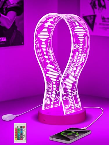 CoolGift Mart Light Up Headphone Stand with 16 Color Lights, Game Pattern Acrylic Headset Stand with 1 USB and 1 Type-C Charging Ports, Gifts for Girls Women Gamers and Music Lovers - color: Pink
