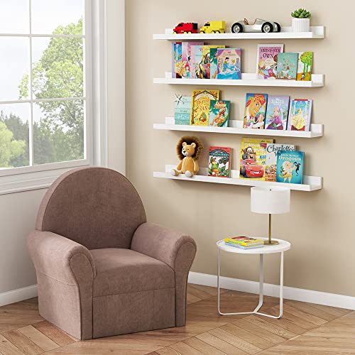 Forbena 36 Inch Floating Shelves for Wall 4-Pack, Large Nursery Book Shelves Bookshelf for Kids Bedroom, Long Picture Ledge Shelf with Lip for Living Room Photo Frames Art Display (White Solid Wood) - color: White, size: 36 Inch
