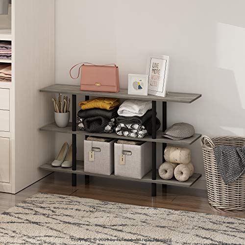 Furinno Turn-N-Tube 3-Tier Wide Display Shelf, French Oak Grey/Black - color: French Oak/Black, style: 3-Tiers