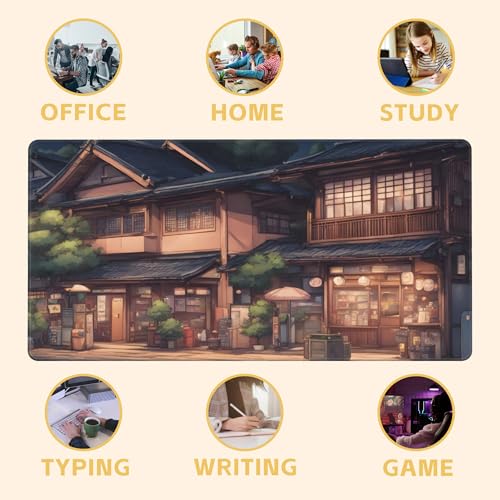 Anime Scene Desk Mat Large Mouse Pad Gaming Mousepad 31.5 x 15.8 in | Desk Pad for Keyboard and Mouse, Large Non-Slip Rubber Base Mousepad Desk Mat with Stitched Edges for Gaming Office - color: Anime Architecture