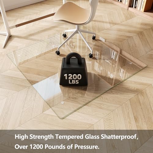 Koonmi Glass Chair Mat for Carpet, Tempered Glass 46"x46" Office Chair Mat, Glass Chair Mats with Rounded and Polished Edges, Ideal for Hardwood Floor, Carpet, Office, Desk, Rolling Chair - color: Transparent, size: 46"x46"