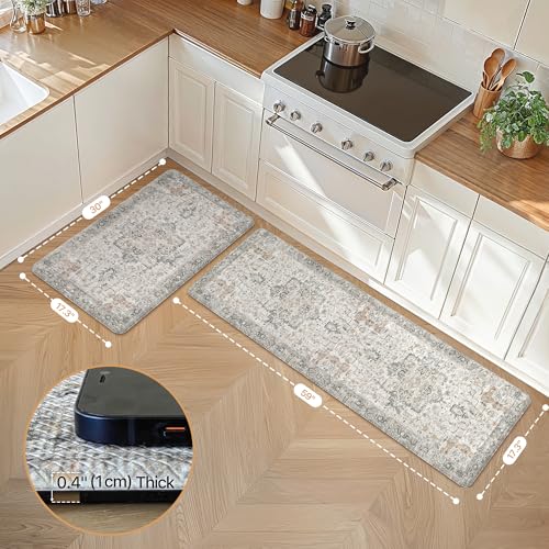 GENIMO Kitchen Mats for Floor 2PCs, Washable Anti Fatigue Mat for Cushioned, 17.3"x59"+17.3"x30", Waterproof Kitchen Rugs, Non Slip Comfort Standing Mat Rug for Home, Sink, Laundry, LightTaupeBrown - color: Light Taupe Brown, size: 17.3"x59"+17.3"x30"--0.