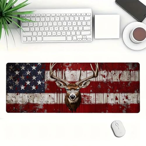 Deer Mouse Pad American Flag Rustic Patriotic Distressed Grunge Mousepad XL Large Gaming Mouse Pad Laptop Keyboard Mat Desk Pad for Office Desktops, Home Workstations, and Laptops 31.5x11.8 Inch - color: Deer