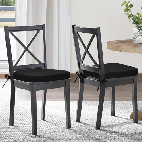 Shinnwa Dining Chair Pads, Patented Design Memory Foam Kitchen Chair Cushions with Ties and Washable Cover, 17" x 16" x 2", Black - color: Black