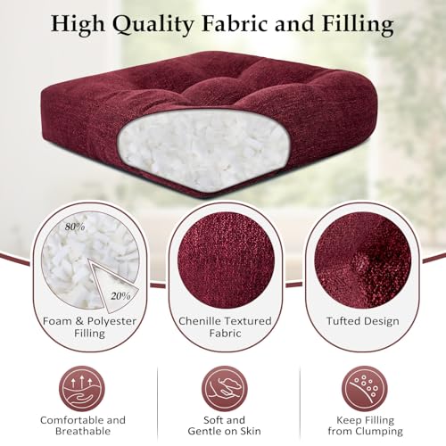 downluxe Chair Cushions for Dining Chairs 2 Pack, Tufted Indoor Chair Pads with Non-Slip Bottom, U-Shaped Kitchen Chair Cushions, 18"x18"x4", Burgundy - color: Burgundy, size: 18"x18"x4"(2 Pack)