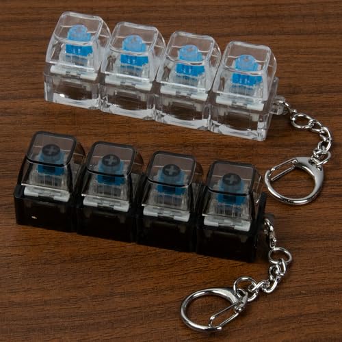 2 Pcs 4 in 1 Keyboard Fidget Toy Keychain, Clicky Button Toy Stress Relief Keychain with Swappable Keycaps, Mini Mechanical Key Fidget for Office Desk Focus Gifts (Clear Black) - color: Clear Black