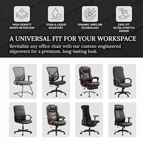 Stretch Jacquard Office Chair Cover with Armrest Covers, Removable Washable Desk Chair Cover, Anti-dust Seat Cushion Protectors - Large, Black - color: Black, size: Large Chair Cover