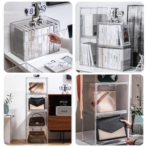 GUDEMAY Clear Stackable Plastic Storage Bins with Lid, Dustproof Acrylic Display Case for Collectibles, Large Figures Showcase, Shoe Storage Box, Closet Organizer for Book Cosmetic Purse (L, Count, 1) - size: L