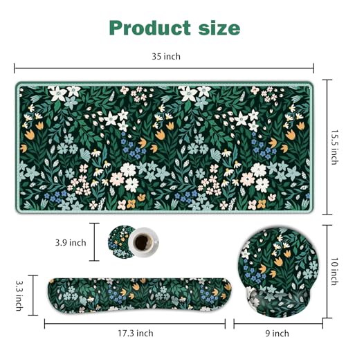 ARTSO XXL Large Gaming Mouse Pad with Wrist Rest, Ergonomic Mouse Pad, Keyboard Wrist Rest, Home Office Desk Accessories, Green Flower Plants - color: Green Flower Plants