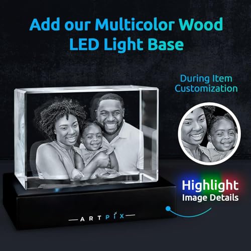 ArtPix 3D Crystal Photo, Personalized Gifts for Women, Wife, Mom, Her, Him, Men, Great Customized Gift With Your Own Photo - Anniversary, Wedding, Birthday - Custom Glass 3D Laser Etched Picture Frame - size: Mini, style: Landscape