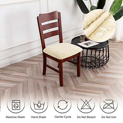 Genina Chair Seat Covers Waterproof Dining Room Chair Covers 2 Pack Stretch Seat Covers for Dinning Room Chair Protector Slipcover for Kitchen, Hotel (2, Flower Pattern-Beige) - color: Flower Pattern-beige