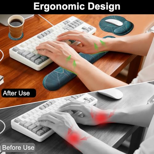 Keyboard Wrist Rest Mouse Pad with Wrist Support, Gaming Mousepad with Non-Slip Base, Ergonomic Mouse Wrist Arm Cushion Support for Home Office Laptop Computer, Easy Typing for Pain Relief, Leaf - color: Leaf