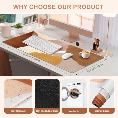 HAOCOO Desk Matt for Desktop, Computer Desk Pad Mat, Large Mouse Pad for Desk, XXL Gaming Mousepad with Non-Slip Base, Waterproof Laptop Keyboard Mat for Office Women, Orange Brown Boho - color: Boh Orange Brown Tan