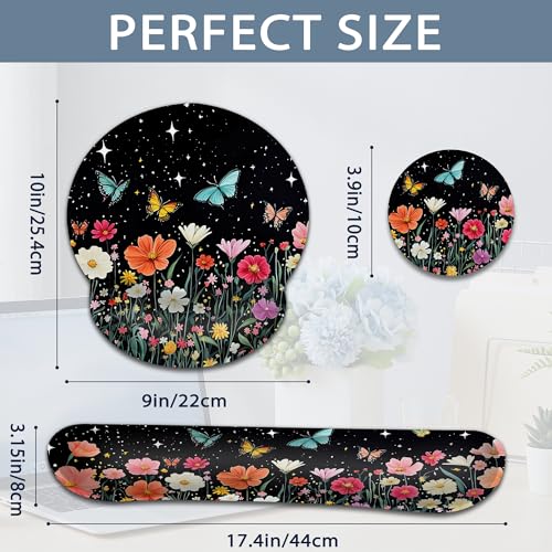 Ergonomic Keyboard and Mouse Wrist Rest Set, Colorful Butterfly Flowers Mouse Pad with Non Slip Base, Soft Cloth Surface for Office and Home Typing Support - color: Colorful Butterfly Flowers