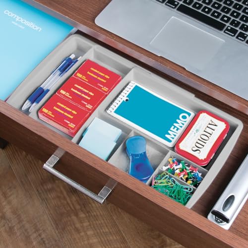 mDesign Expandable Plastic Drawer Organizer and Storage Container for Office Supplies - Gel Pen Pencil, Marker, Stationary, Desk Supply Holder for Drawers and Desktop - Lumiere Collection - Light Gray - color: Light Gray