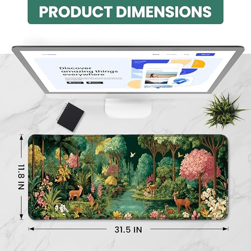 Large Mouse Pad for Desktop, Cute Desk Mat Pad Protector for Work & Gaming, Aesthetic Pretty Anti-Slip Laptop Blotter Cover for Office School Home Supplies, Enchanted Grove, 31.5" x 11.8" - color: H-Enchanted Grove, size: 31.5L x 11.8W inches