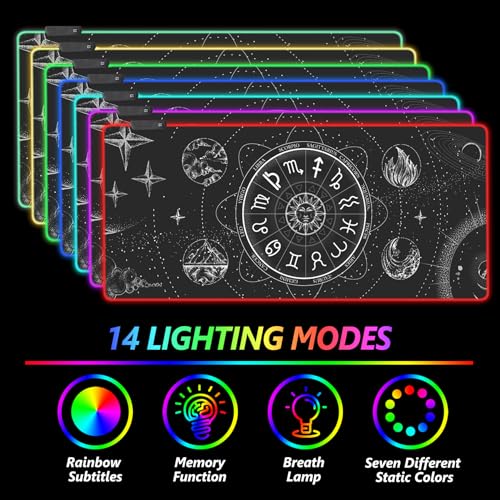 AIMSA RGB LED Gaming Mouse Pad, 14 Modes Glow Pad, Extra Large Gaming Mousepad, 35.4 x 15.8 inch Extended Big Waterproof Keyboard Mouse Pad Mat, Black Cosmic Constellation Magic - color: Black Cosmic Constellation Magic