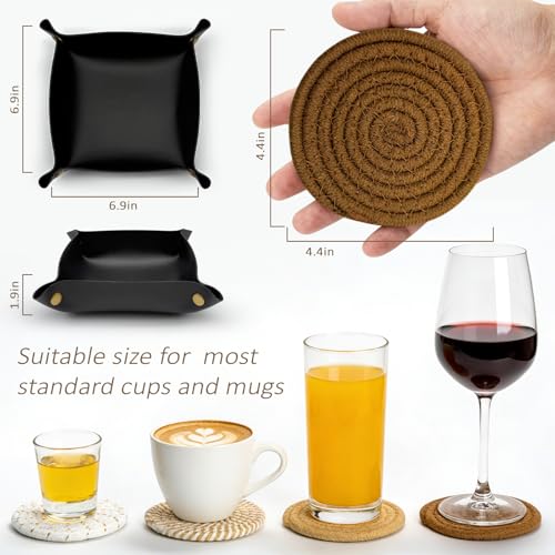 Coasters Set of 4, Boho 4-Color | for Drinks, Coffee Table and Kitchen Tabletop Protection, Suitable for Cups, Coffee, Beer, Home Decor, Cotton Woven