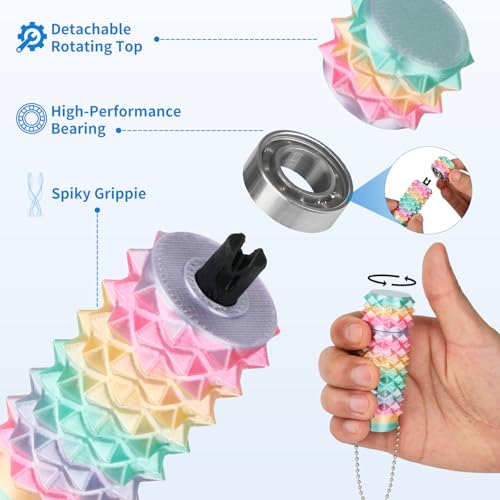 Little Ouchies Pain Stim Fidget Toy, 3D Printed Pocket Spiky Keychain with Clicker Button Spinner Sensory Toys for Anxiety Focus & Stress Reduction Novelty Gifts(C2) - color: C2