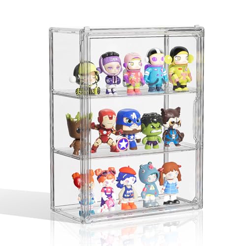Clear 3 Tiers Acrylic Display Case for Figures Collectibles 1 Pack Wall Mounted Hobby Figurine Display Case with Shelves, Display Shelf Storage Box for Action Figures, Car Model - size: XL-1 Pack