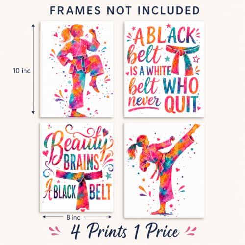 Inspirational Watercolor Karate Girl Athlete with Empowering Motivational Quote Art Print Set for Girl's Bedroom Empowerment, Playroom Energy Boost, Locker Team Spirit, Young Karateka Surprises, Aspiring Black Belt Tokens, Team Captain Honors, Coach Gifts