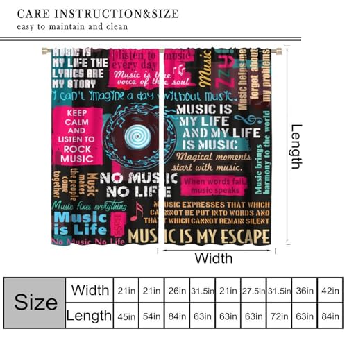 Music Notes Curtain, Jazz Rock Music Hip Hop Graffiti Window Curtains Drapes for Kids Boys Girls Teens Bedroom Living Room Bathroom 42" W X 45" L(No Blackout) - color: Musical-8, size: 20.5"W x 45"L (Pack of 2)