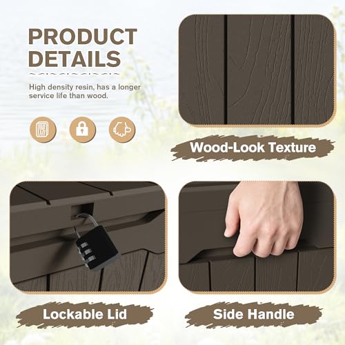JUMMICO 31 Gallon Resin Deck Box Waterproof Indoor Outdoor Storage Boxes for Patio Furniture Cushions and Garden Tools (Brown, 31gallon-2 Packs) - color: Brown, size: 31 gallon - 2 Packs