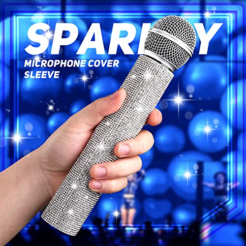 MIC NOT INCLUDED, Facmogu Silver Mic Handle Cover, Rhinestones Mic Handle Sleeve for Party & TV Show, Microphone Cover Sleeve with Sparkly Bling Rhinestones Fit for Most Universal Wireless Microphones - color: Silver