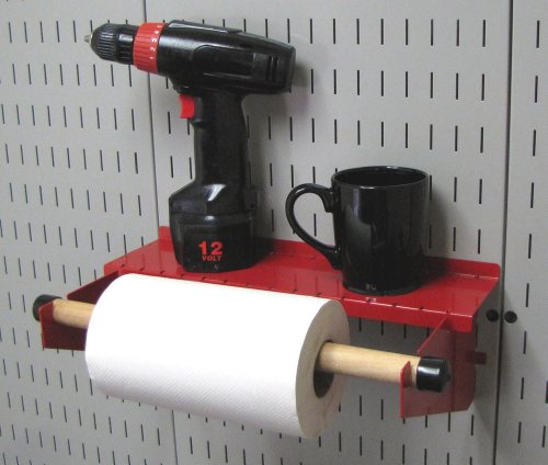 Wall Control Pegboard Paper Towel Holder and Dowel Rod Shelf Assembly for Wall Control Pegboard and Slotted Tool Board - Red - color: Red