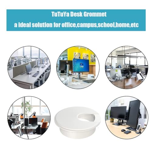 TuTuYa 6PCS Desk Grommet, 2 Inch (50 mm) White Desk Cable Grommet Desk Cable Hole Covers with Hole Saw, Ideal Solution for Office and Home Table Cable (White, 2 Inch_50 mm) - color: 2 Inch_50mm White 6PCS