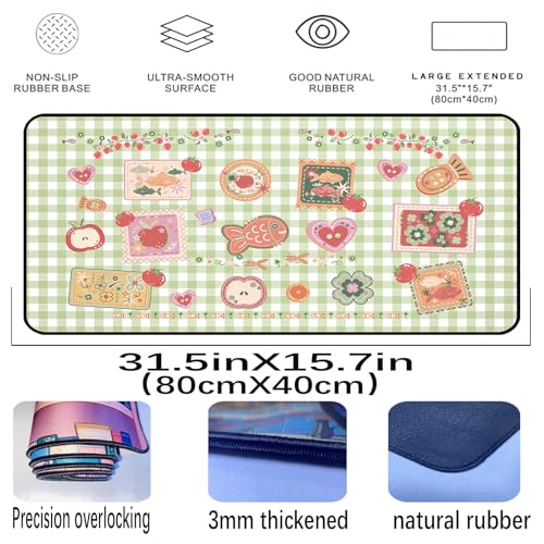 Mouse Pad Cute, Green White Checkered Desk Pad, Retro Gaming Desk Mats, Large Mousepad Laptop Keyboard Mouse Mat, Funny Food Girls Office Desktop Decor Accessories, for Women 31.5"X15.7" - color: Green Grid
