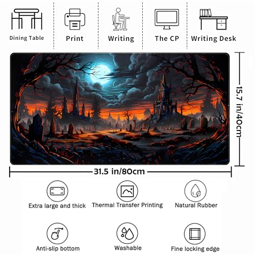 Dark Fantasy Castle Desk Pad Extended Gaming Mouse Pad, XXL Large Computer Laptop Keyboard Wireless Mouse Mat, Office Desk Decor Mousepad Deskmat with Stitched Edges Matt 31.5x15.7 in - color: Dark Fantasy Castle