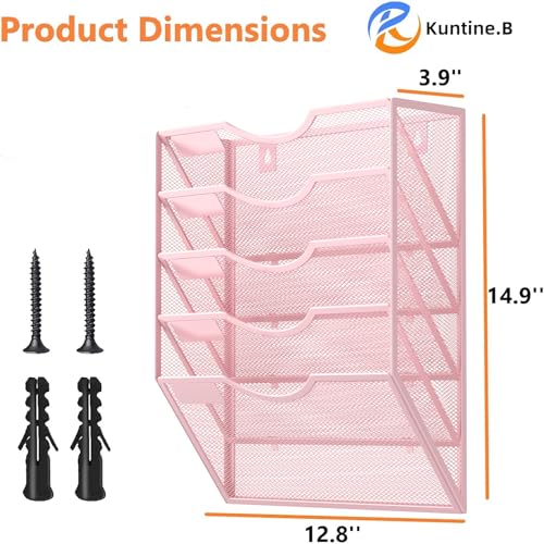 Kuntine.B Wall File Organizer Office Hanging Magazine Holder Wall File Organizer for Office Home (Pink, 5 Tier) - color: Pink, size: 5 Tier & No Hangers